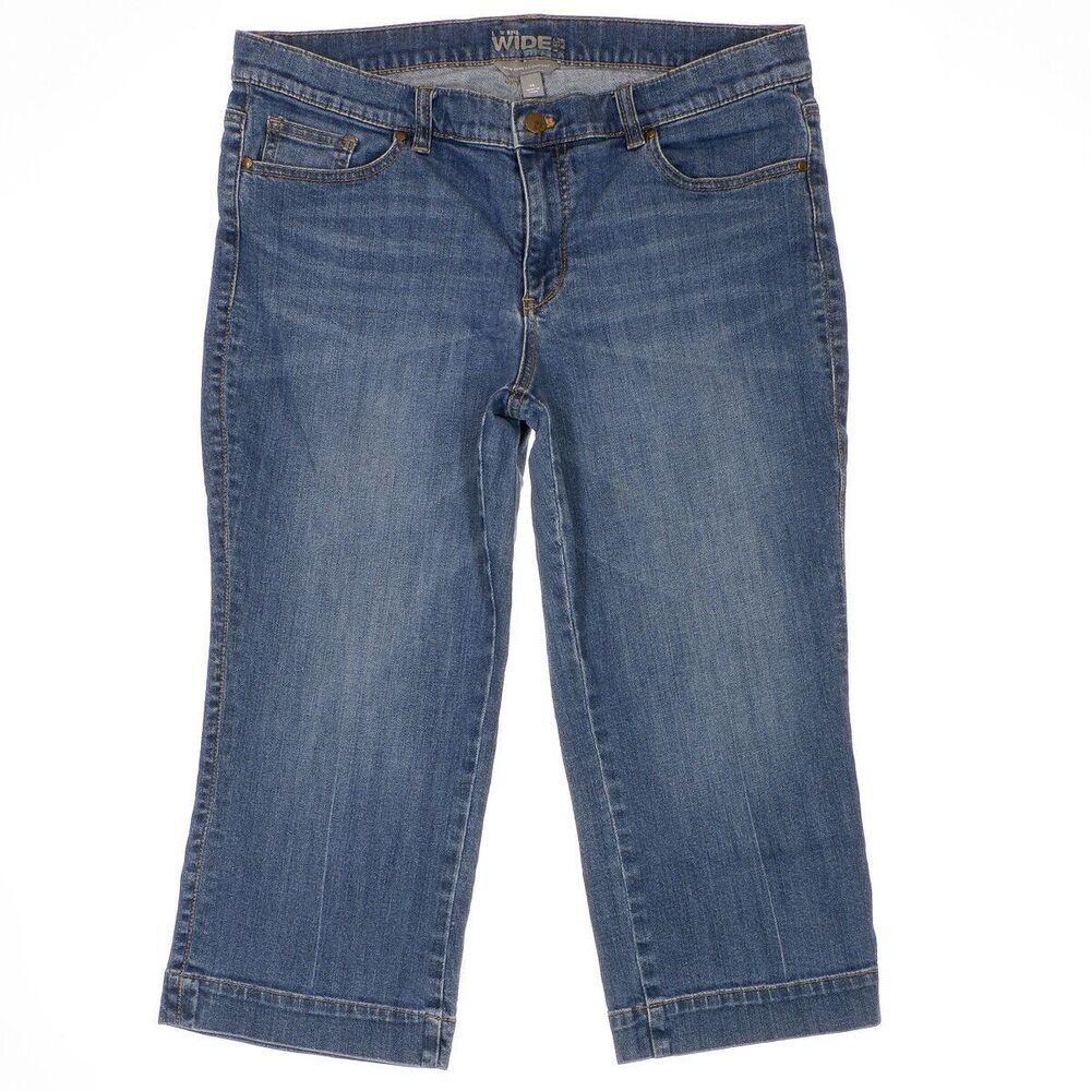 New York & Company Jeans Womens 14 Wide Leg Crop Stretch Blue Measures 35 x 19.5